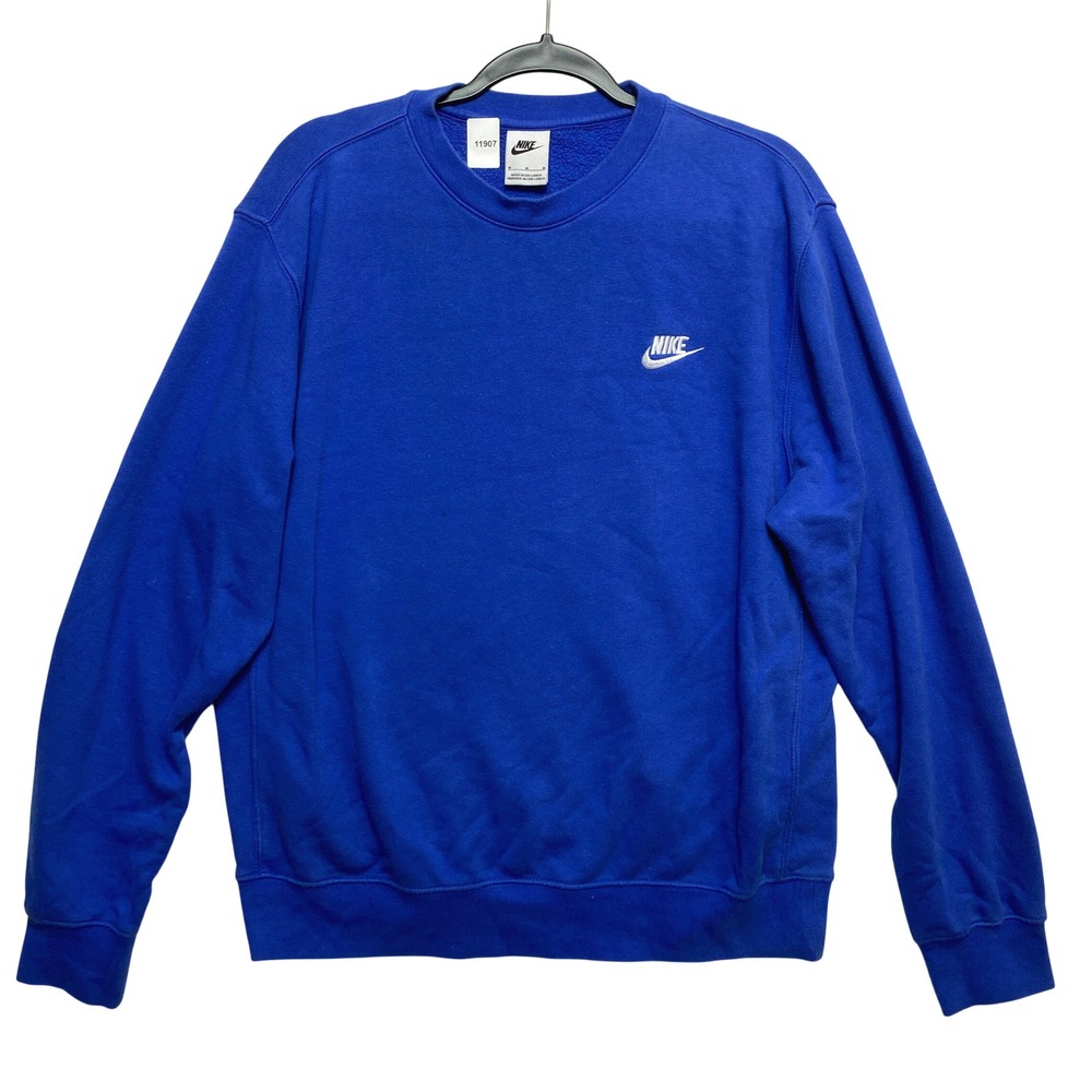 Nike Sweatshirt Mens Medium Blue Fleece Crewneck Embroidered Logo Sporty